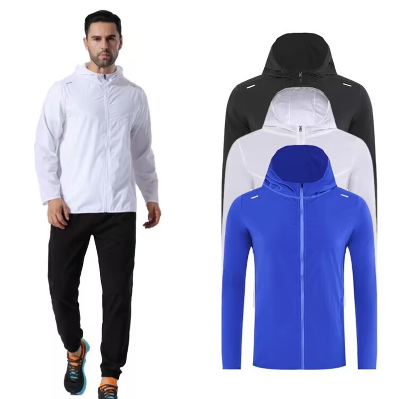 Men's and Women's Running Windbreakers, Lightweight Sports Jackets, In-Stock Autumn Fluorescent Long-Sleeve Casual Zip-Up Hoodies, Quick-Dry Jackets