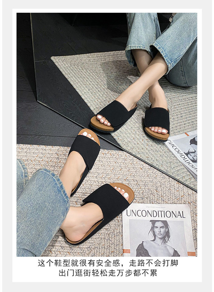 Dép sandal nữ quai ngang bản rộng mũi tròn đế bằng gấp gọn đi ngoài trời mùa hè — Màu Kaki, Màu mơ, Màu đen chi tiết 18