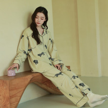 纯棉睡衣女士春秋长袖长裤开衫大码可外穿2025新款秋冬家居服套装