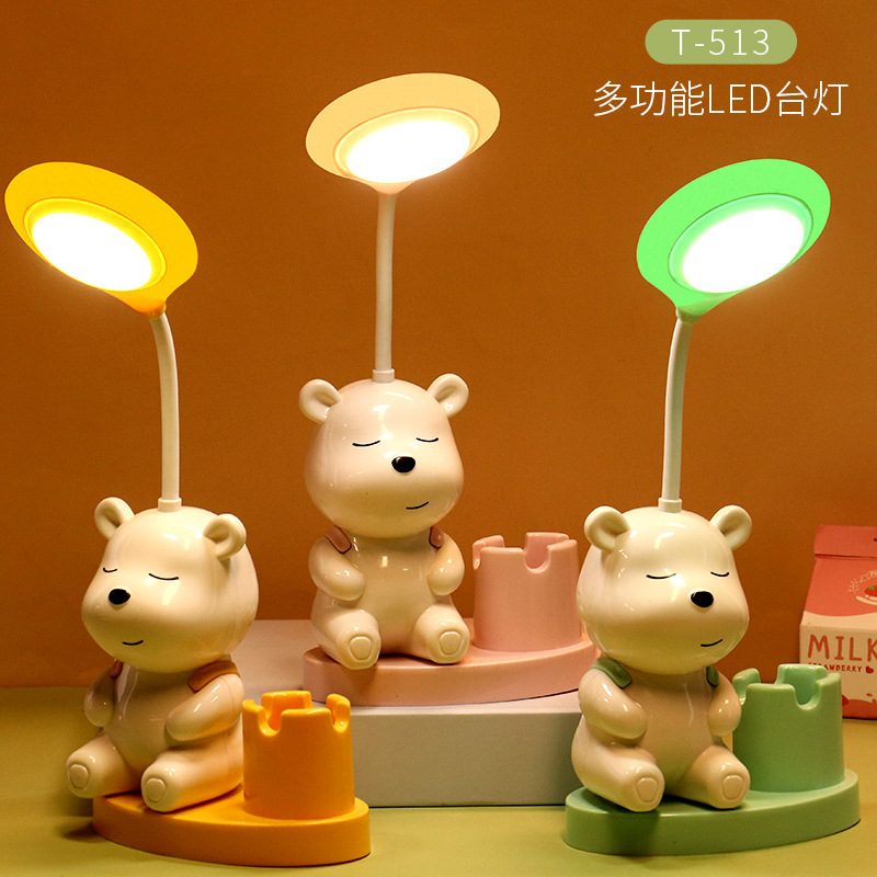 Pens holder, sharpener, table lamp, with little bears, color