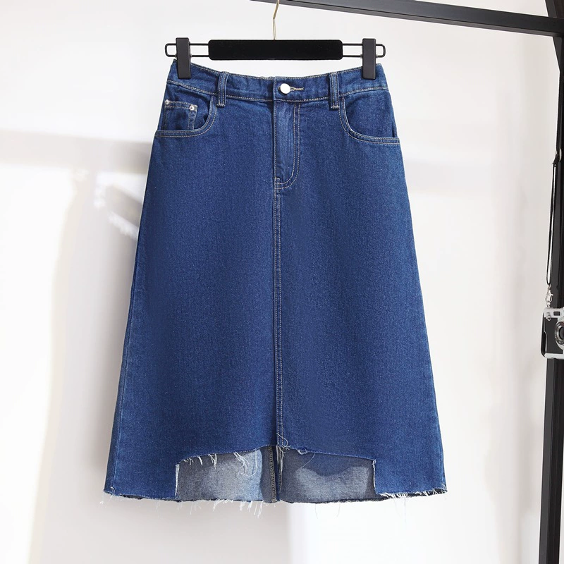 Женская джинсовая юбка очень большого размера 300 кг с разрезом, толстая сестра, 200 кг 240, длинная бедренная юбка А-силуэта, тонкая