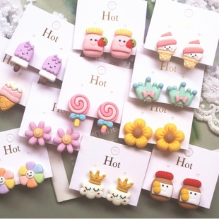 Children's Earrings Ear Clips No Ear Holes Pain-proof Princess Children Girls Baby Cute Ear Studs Fashion Cartoon Jewelry