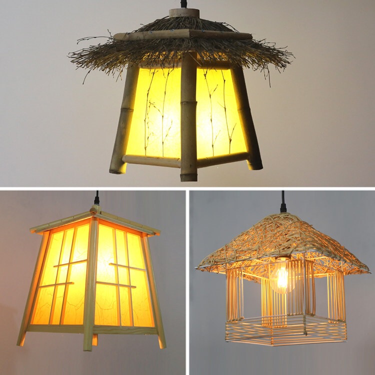 Japanese-style creative bamboo and rattan woven chandelier for hot pot restaurants, tea houses, and homestays, Southeast Asian dining lighting fixture, bamboo and wood art pendant light