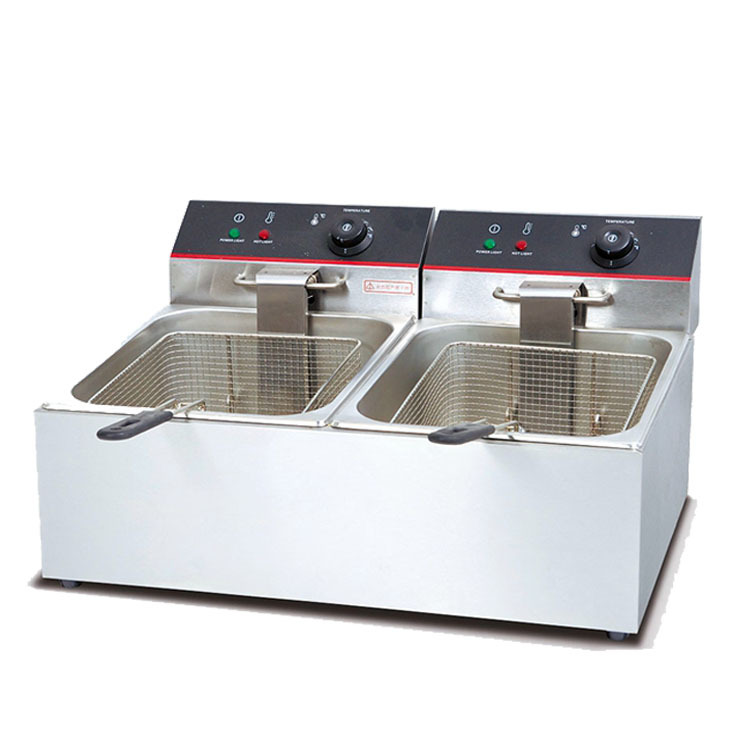 Freidora eléctrica de escritorio comercial de doble cilindro de control de temperatura de precisión freidora eléctrica freidora de barras de aceite equipo de snack comercial