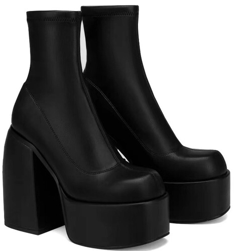 Women's Waterproof Platform Stiletto Western Boots with Thick Sole, Fashionable Wide-Size Cowgirl Boots