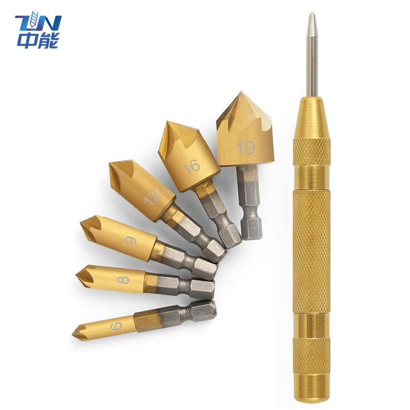 六件套90度六角柄五刃倒角器6mm-19mm倒角刀锪钻木工开孔器冲针