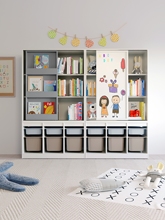 W7一体式儿童实木书架绘本架多功能收纳柜创意推拉门学生书