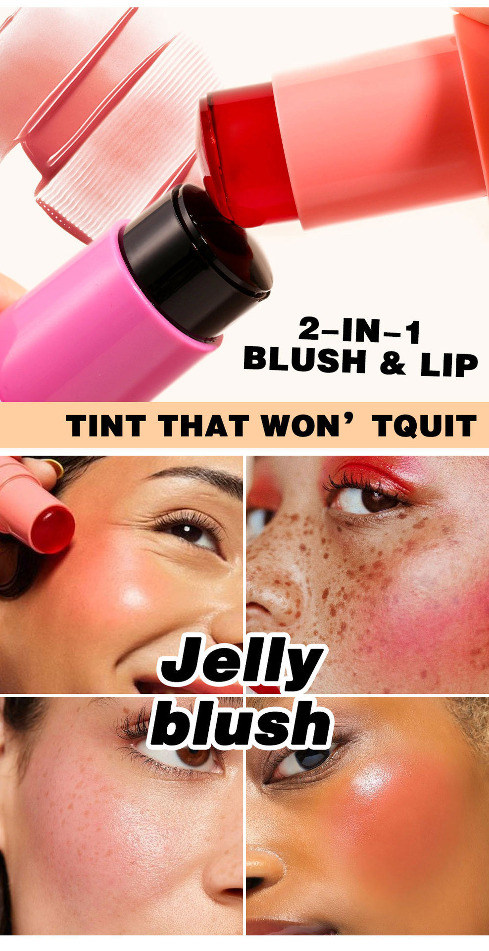 Clubday Multi-color Jelly Blush Stick, Q-bouncy fruit-flavored lip Dye stick, natural contouring lip gloss stick for both lips and cheeks Item Picture