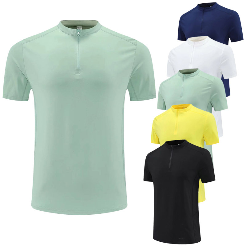 Men's Sports Half-Zipper Vertical Collar Short-Sleeved Spring and Summer Lightweight High-Stretch Quick-Dried Clothes Running Fitness T-Shirt