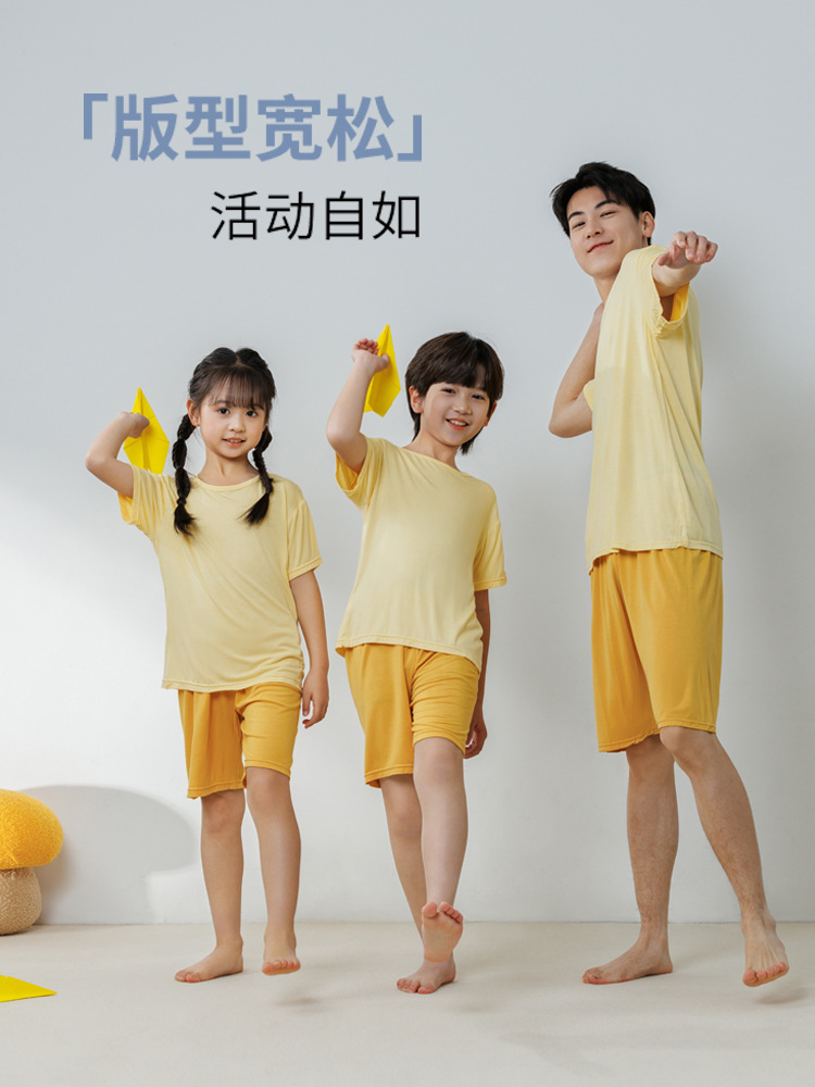 Children's Pajamas Modal Boys' Short-Sleeved Shorts Kidsren's Home Clothes Girls' Summer Ice Silk Air-Conditioned Clothes Set