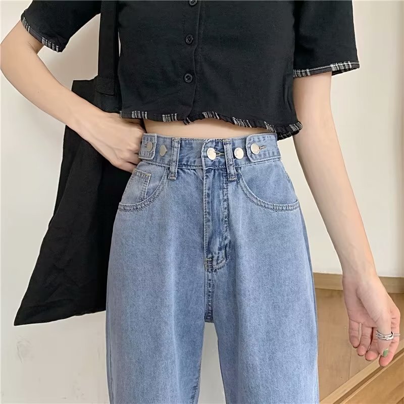 Wide leg jeans women's pants small 2023 Summer new high waist light color American high street narrow straight pants