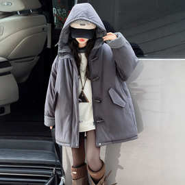 女童加厚棉衣秋冬2025新款儿童韩系加厚牛角扣棉服超好看冬装外套