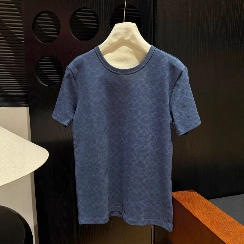 26 New Ch Brand Blue All-Over Printed Chambray Short-Sleeve Round-Neck Cotton Classic Couple T-Shirt Unisex T-Shirt