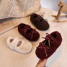 2025年秋冬季韩版儿童蝴蝶结毛绒绒童鞋女童加绒毛毛鞋女宝宝棉鞋