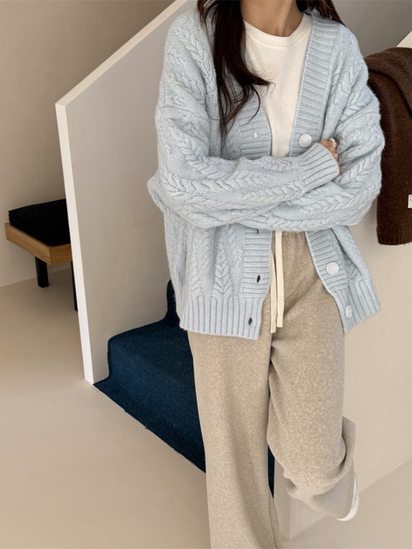 麻花针织开衫新款韩系秋装外套麦穗毛衣女外穿宽松慵懒风女装上衣|undefined