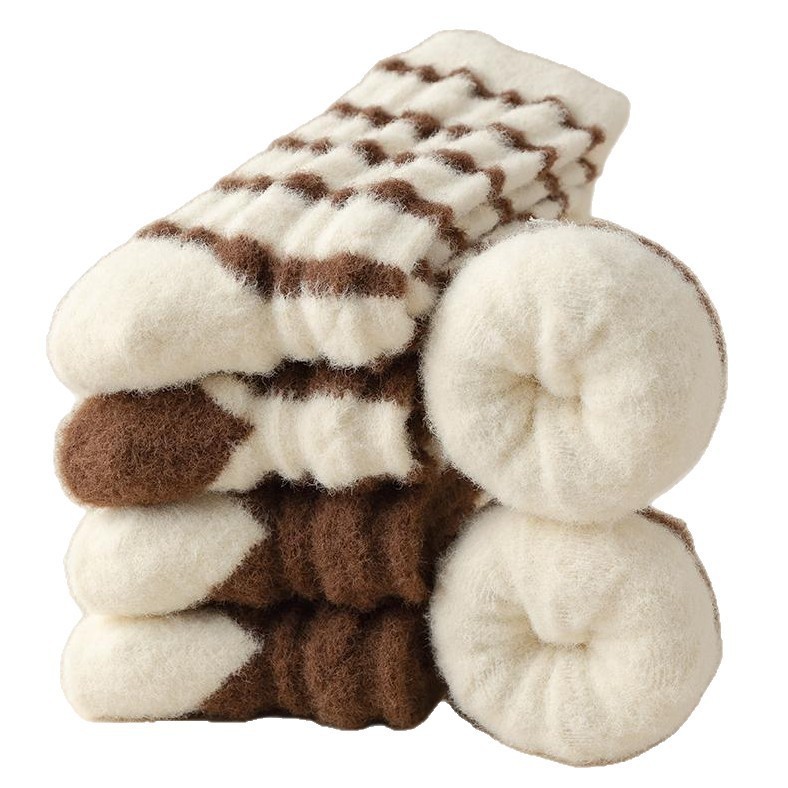 Hombres y mujeres glutinosos de agua de arroz calcetines de invierno color curry grueso calcetines suaves rayas calcetines de sueño cálidos en casa