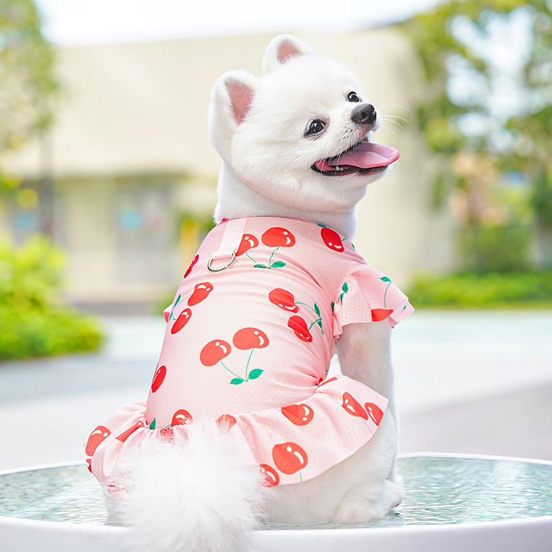 Gato de seda de hielo ropa de gato mascota vestido de perro grande primavera y verano suministros para perros flores frescas gato enano
