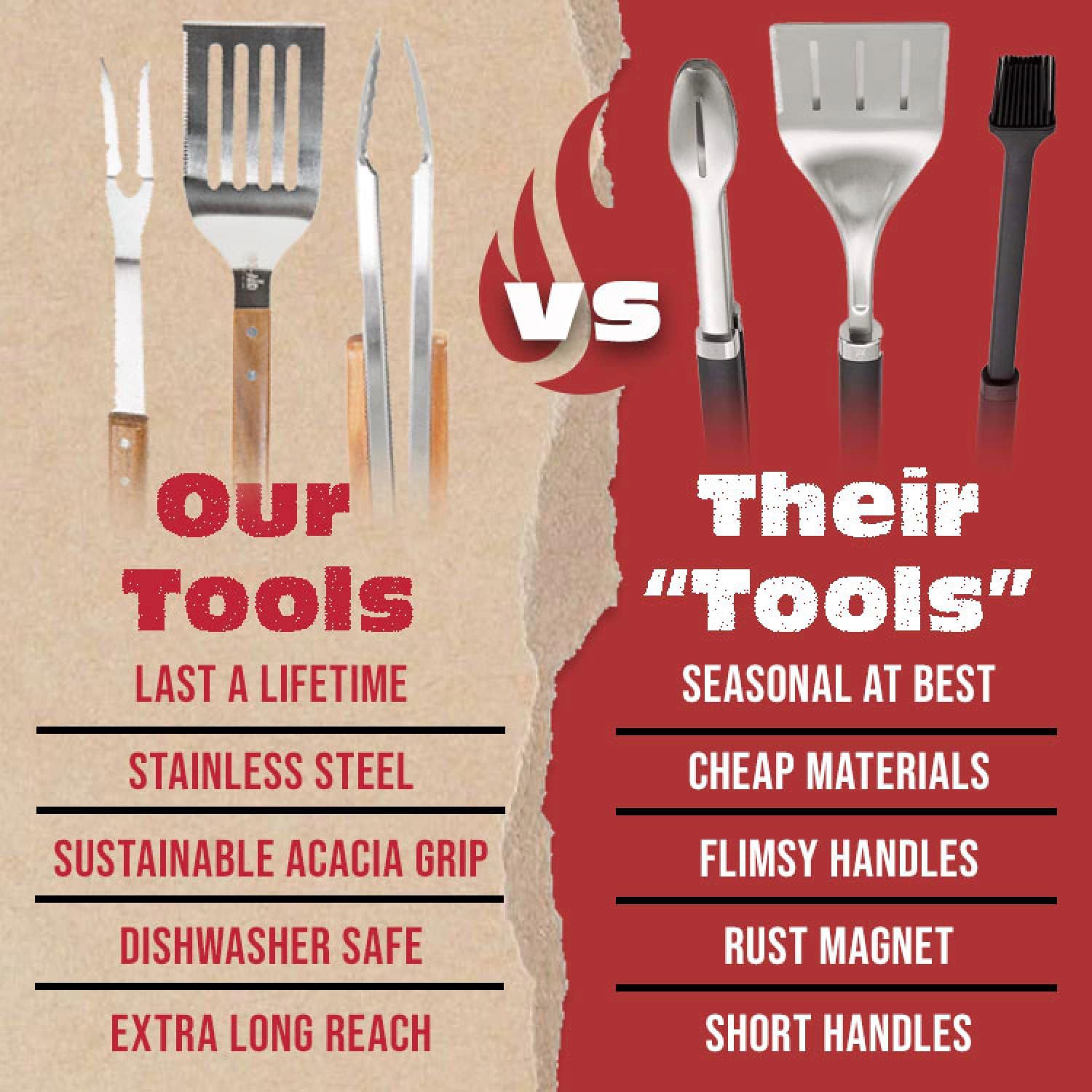 Amazon fabricante de acero inoxidable parrilla al aire libre salvaje beber herramientas traje barbacoa con mango de madera barbacoa combinación traje