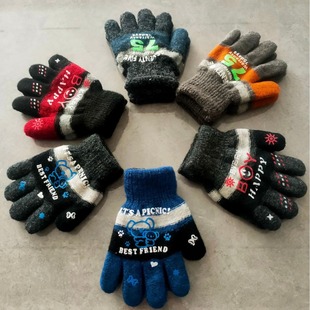 Men's and Women's Kidsren's Double-layer Velvet Cute Cartoon Students Go to School Manufacturers Wholesale Stall Warm Knitted Writing Gloves
