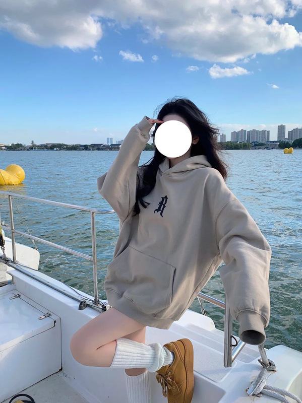 美式重磅卫衣秋款2025新款女韩系慵懒风穿搭印花款外套连帽复古薄|undefined