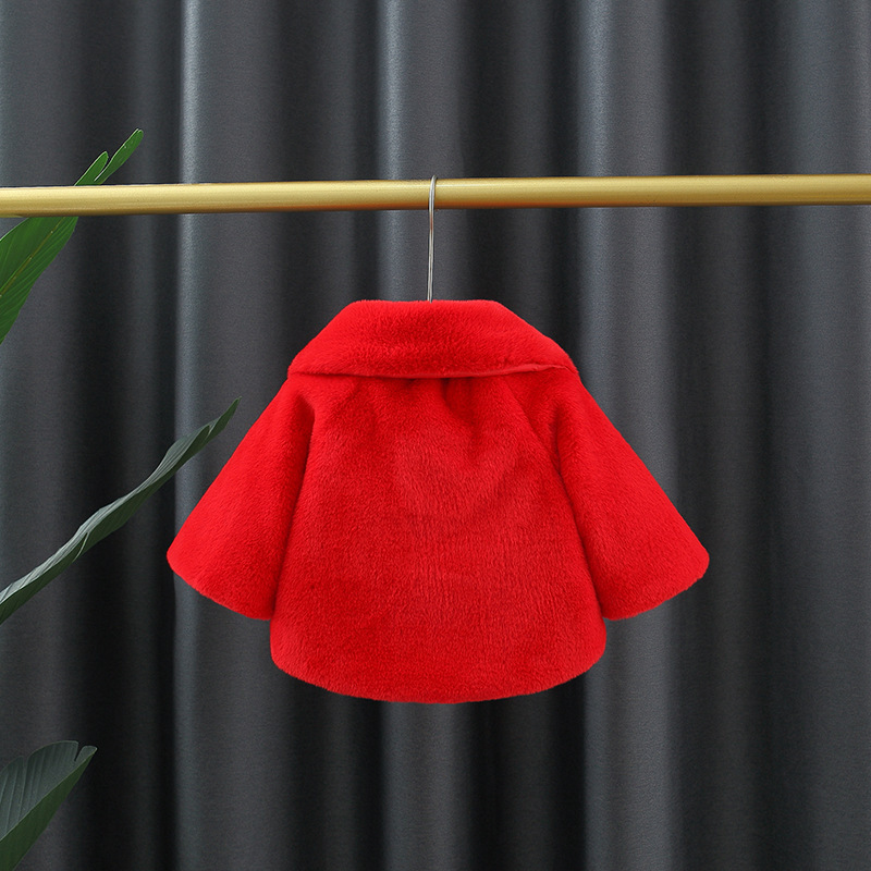 Autumn and winter new children's clothing solid color rabbit with black bow fur lapel, girls' shawl_voghion.com