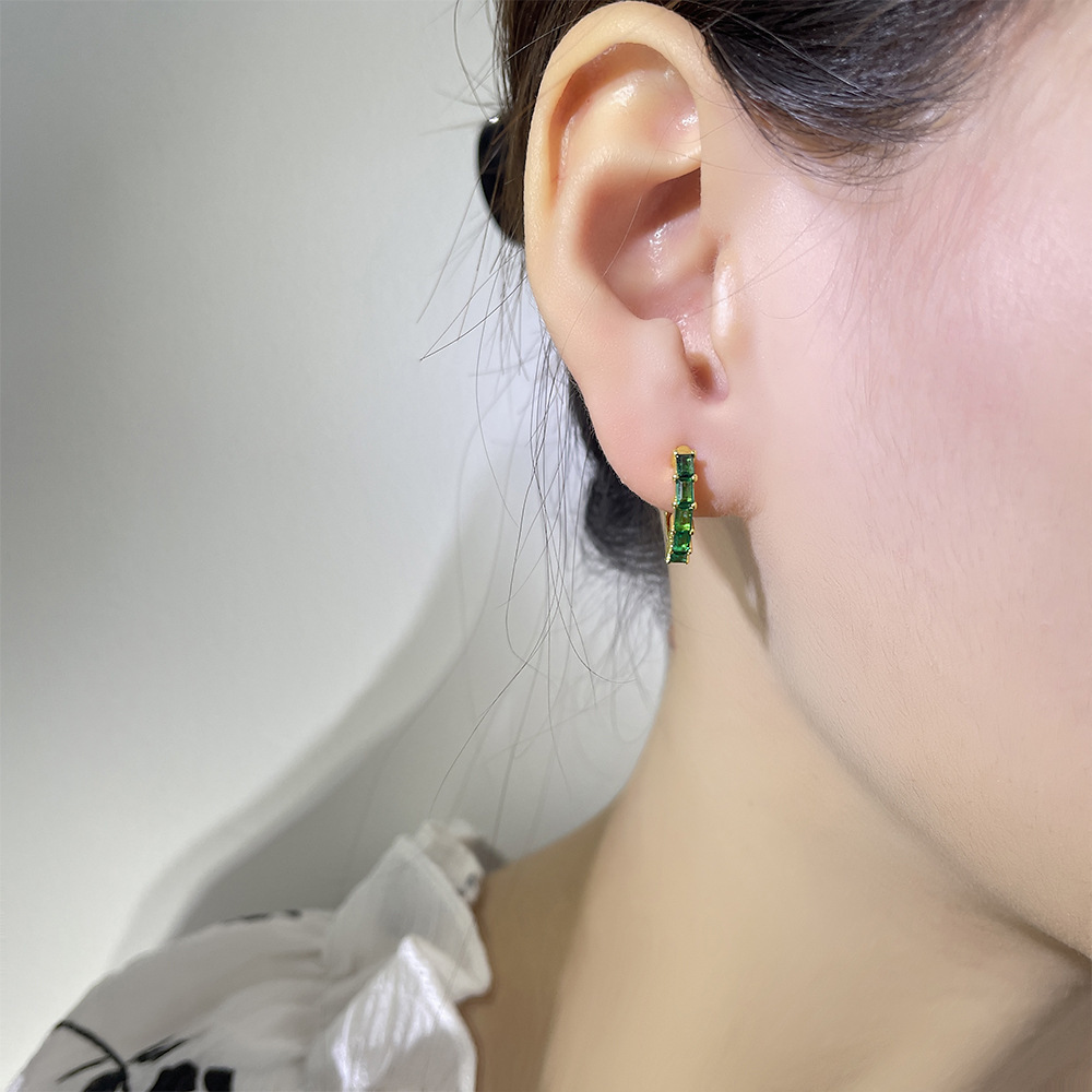 Pendientes retro con circonita cuadrada verde, estilo étnico colorido