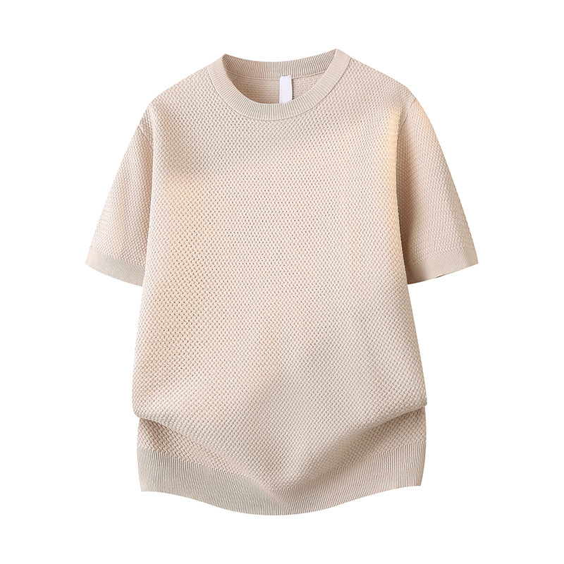 Nueva camiseta de punto de verano camiseta de manga corta hombre tejido textural seda de hielo verano viejo viento fábrica transfronteriza al por mayor
