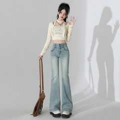 浅蓝色微喇叭牛仔裤女2025新款高腰小个子紧身弹力显瘦拖地马蹄裤