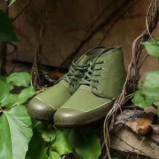 High-Top Work Safety Shoes for Farmland Training, Protective Flat-Soled Liberation Shoes, Military Green Canvas Shoes, Outdoor Construction Site High-Top Protective Shoes
