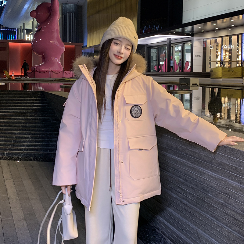 Moda de invierno moda de algodón mujer 2025 nuevo cuello de cabello con capuzas suelto engrosado chaqueta de algodón moda image 4