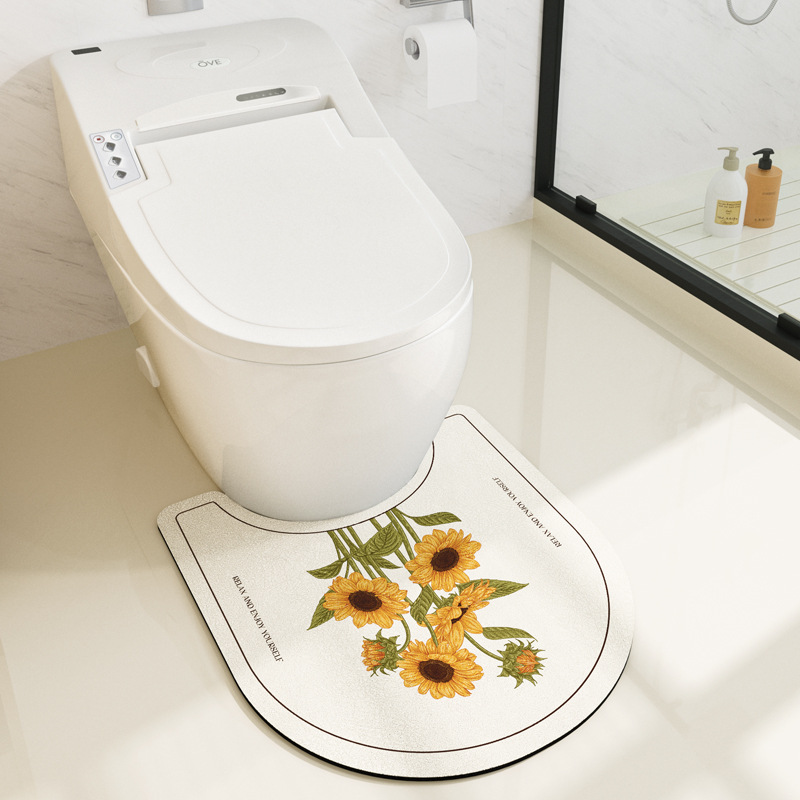 thumbnail image 1 of Contorno de baño Floral RuSunflower absorbente antideslizante alfombra de baño lavable a máquina alfombra de baño para baño alfombra de baño en forma de U, 1 of 5