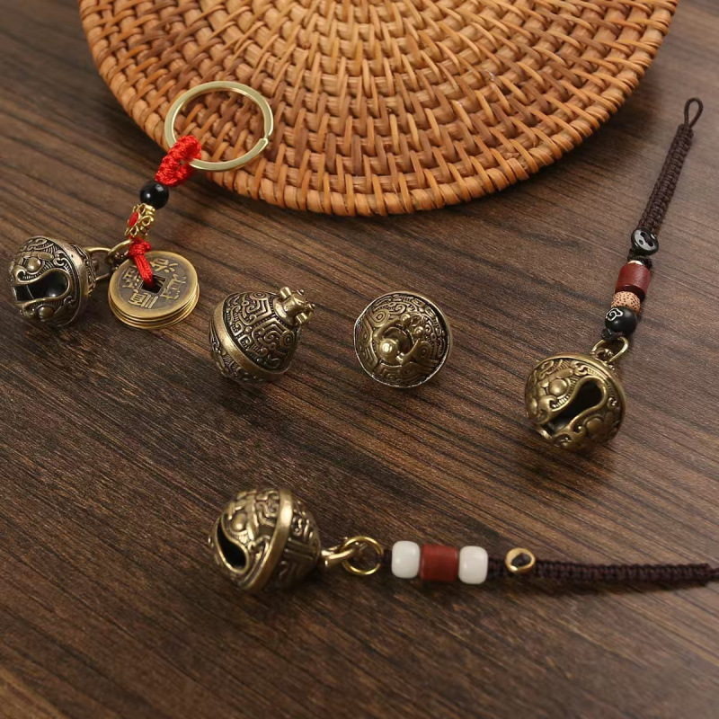 手工黄铜纯铜饕餮铃铛汽车钥匙扣挂件驱魔铃配饰创意礼品男女吊坠