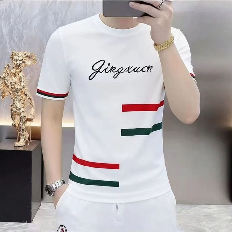 Adidas-2127-Summer New Men's Ice Linen Round Neck Short-Sleeved T-Shirt Knitted Ice Silk Cool-Feel Youth Trendy Brand