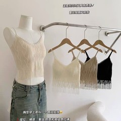 新しいスタイルのタッセルレースキャミソールレディース夏薄型胸パッド付きスリムインナーベルト美しいバックボトミングトップ