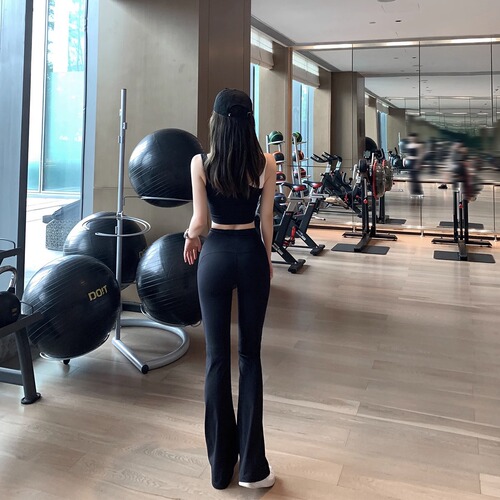 Nylon Skin-Friendly Bare Sensation Women's High-Waisted Butt-Lifting Slimming Sports Pants Fitness Casual Dance Wide Leg Pants