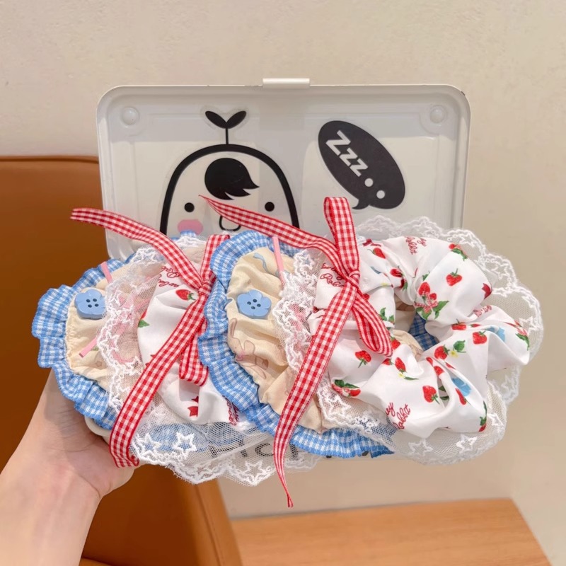 Botones de encaje de extremo superior para niños, anillo de cabello de alta sensación para niñas Mori, mariposa, cordón de cabello, banda de goma