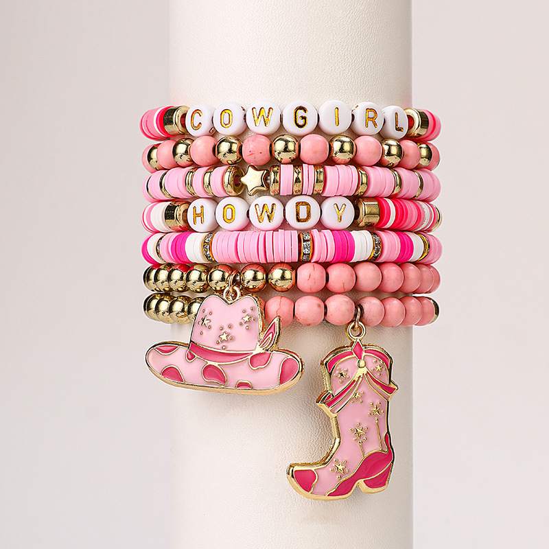 Amazon Fashion Western Cowgirl Multi-Layered Stretch Soft Clay Horse Hat Boots Bracelet Set Hand Accessories