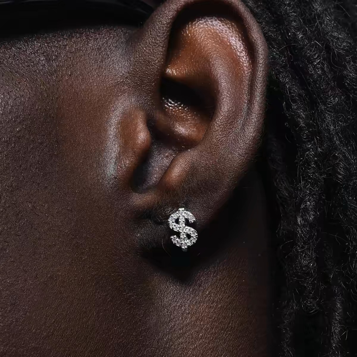 Orecchini a forma di dollaro in zircone per uomo stile hip-hop_voghion.com