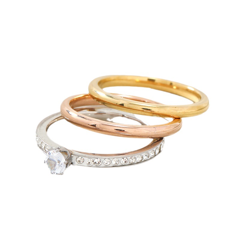 Gioielli in acciaio inossidabile con archi circolari interni ed esterni, set di tre pezzi intarsiati con diamanti color fango e zirconi, coppia in titanio_voghion.com