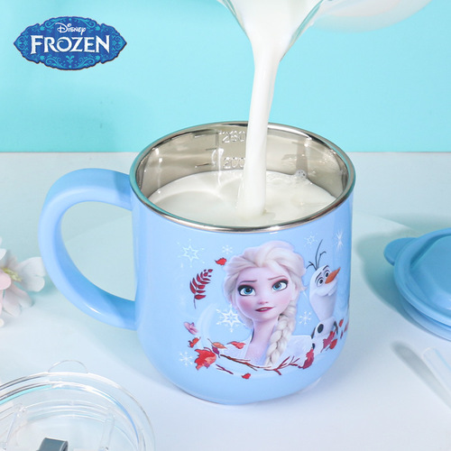 Disney children's water cup household stainless steel mouth cup kindergarten baby drinking milk cup with lid anti-fall portable