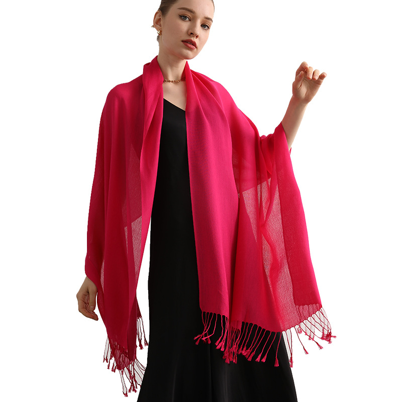 Chal de aire acondicionado de lana Decaijia para mujer, calidez de primavera y verano, bufanda de gama alta de color sólido de todo fósforo, bufanda de aire acondicionado de oficina