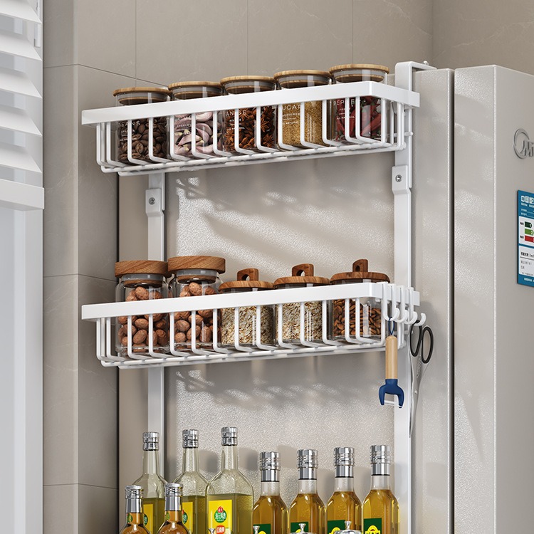 Estante de almacenamiento de refrigerador de cocina exterior de la pared exterior de la lata de condimento multifuncional para artículos domésticos percha de almacenamiento