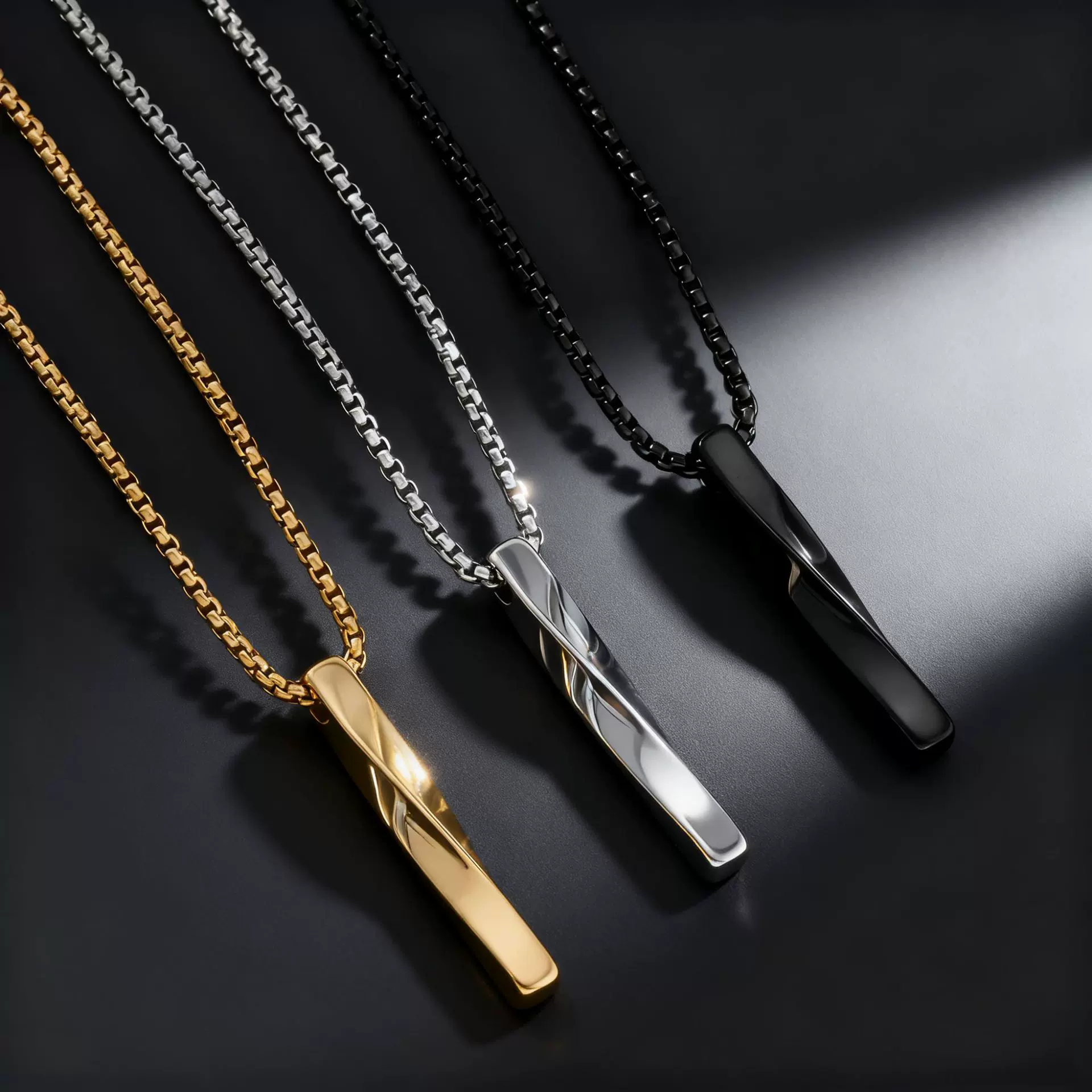 欧美爆款时尚钛钢项链男 长条柱形流行设计吊坠 跨境亚马逊首饰品