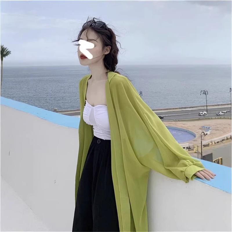 Ice Silk Long Sun Protection Cardigan Outerwear for Women, Summer Thin Shirt, Sheer Blouse, Shawl, Casual Jacket Top