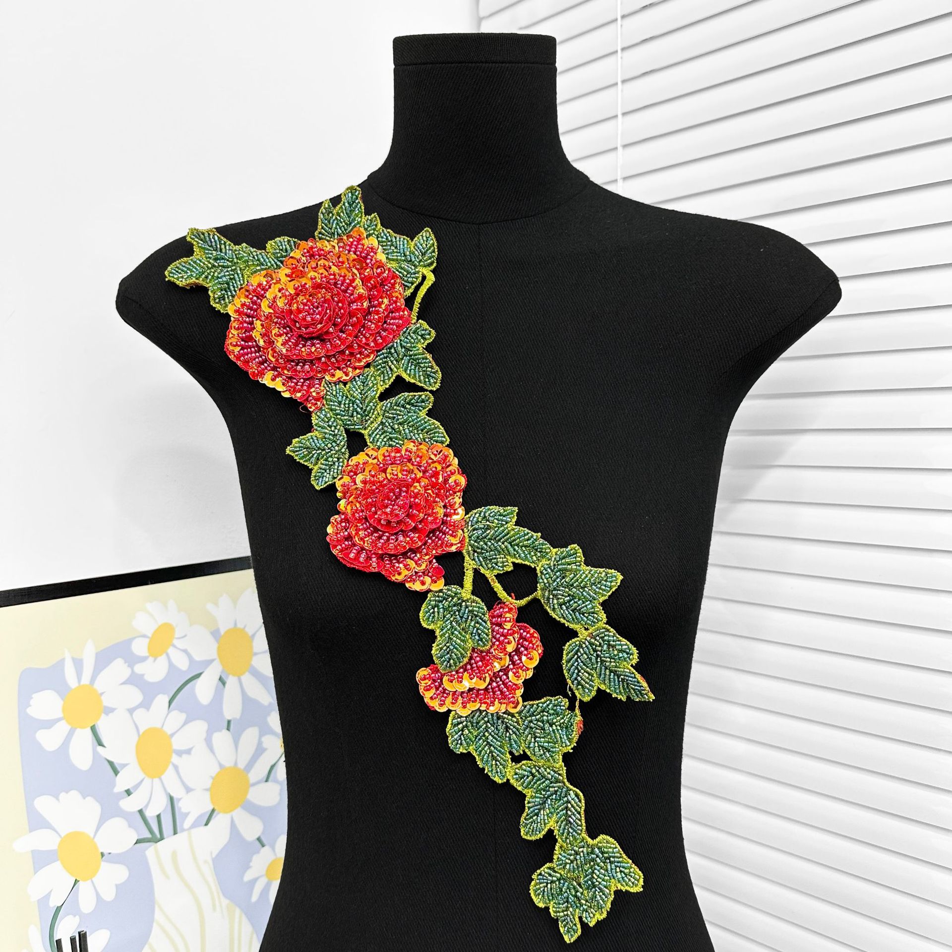 Nuevo bordado de peonía larga vestido de boda de mujer cheongsam decoración de collar parche de flores cuentas tridimensionales image 11