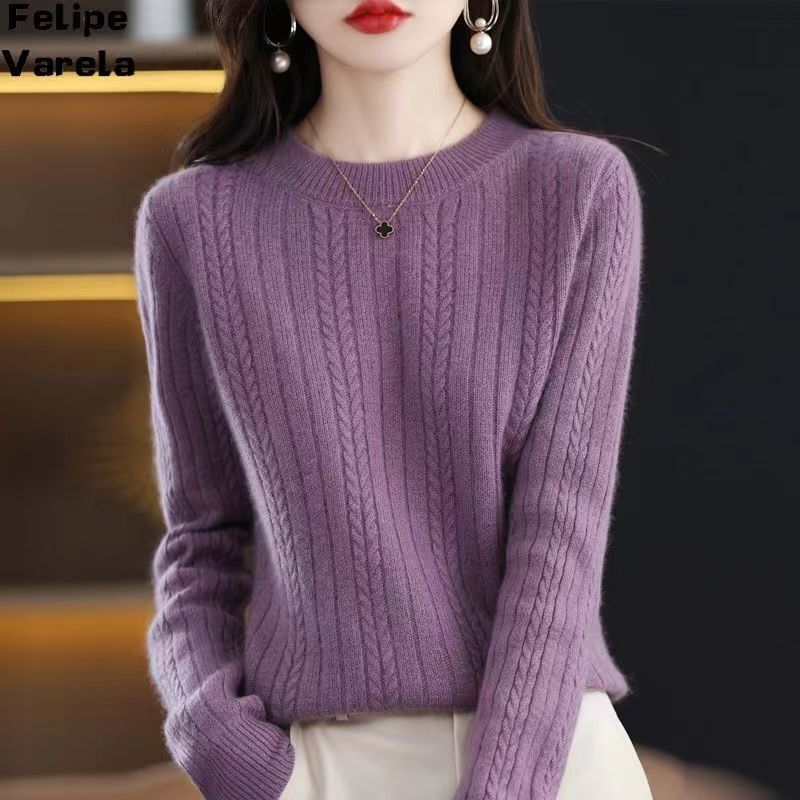 New Autumn and Winter Shirts for Women, Pullover Round Neck Twist Sweaters, Loose and Lazy Knitted Bottoming Shirts, Fashionable