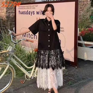 Lace Stitching Design Pregnant Women dress Summer 2025 New Fashion Casual Loose plus size Maternity Dress