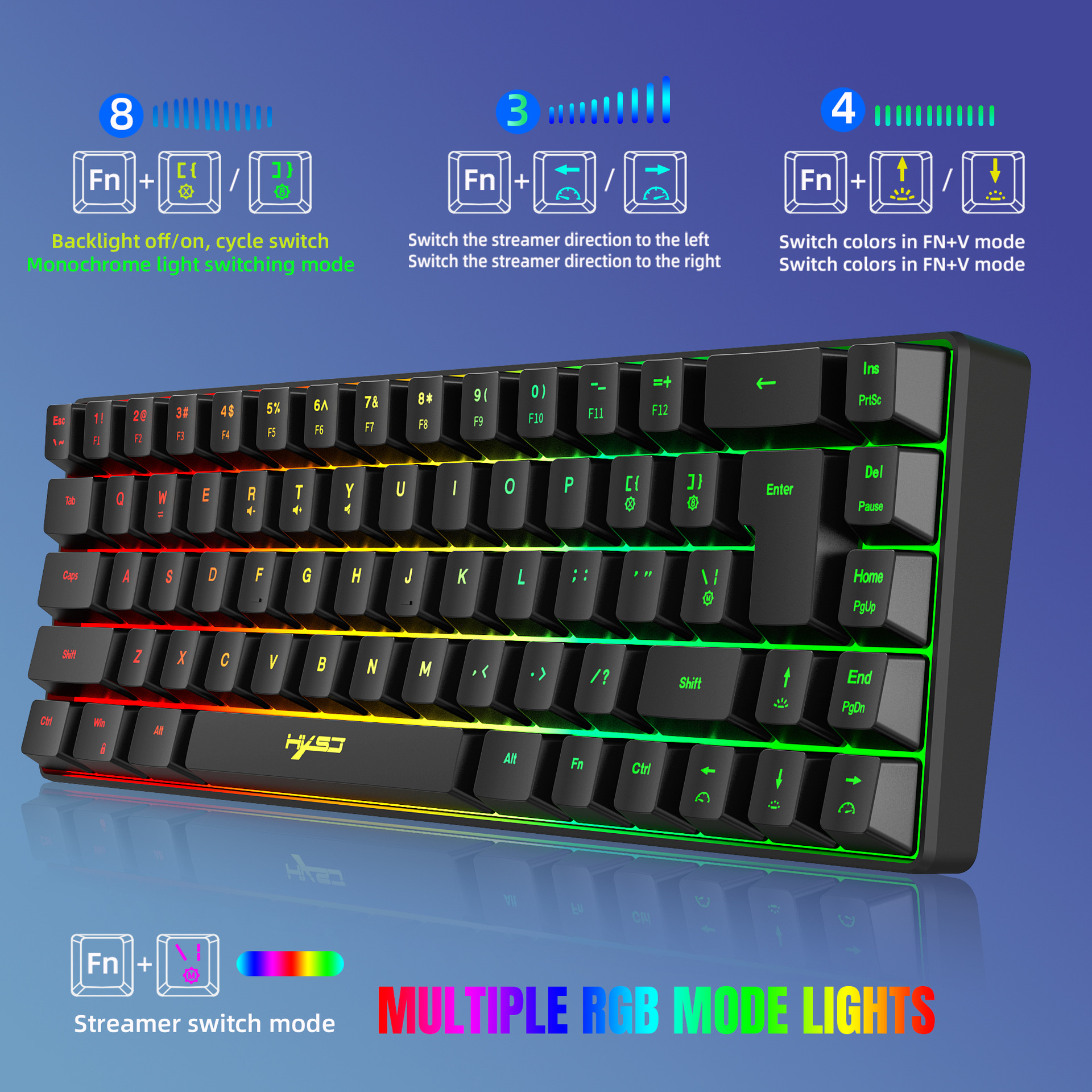 Wired portátil 68-clave sensación mecánica película Juego teclado ABS material RGB retroiluminación transfronteriza en stock