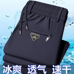 2025夏季新款裤子男士休闲裤冰丝运动裤子中青年松紧腰直筒裤薄款