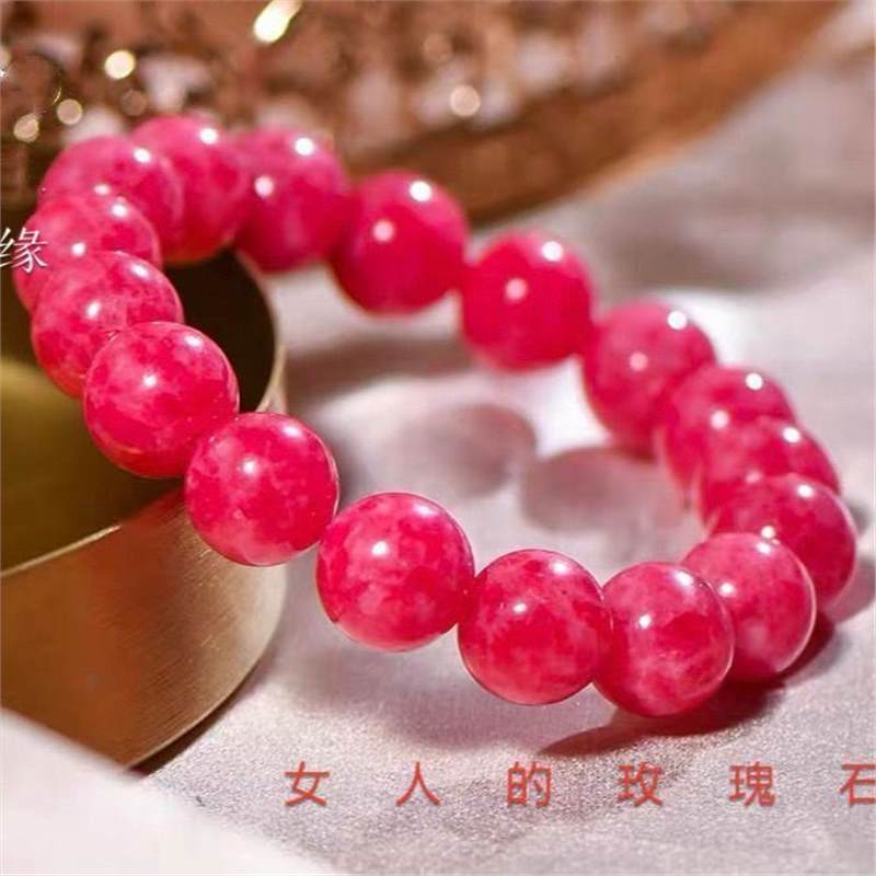 7A GrAde NAturAl Pink CrystAl Rhodolite Collection GrAde BrAziliAn Old Mine Rhodonite Round BeAd BrAcelet Rose Stone